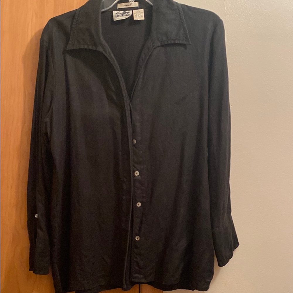 Irish linen black button down shirt